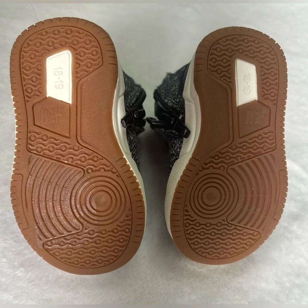 H&M Toddler Kids 2.5-3.5 Navy Blue/Brown Boots white faux fur inside side zipper